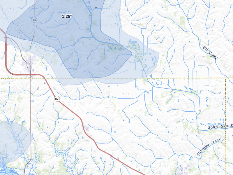 NEXRAD radar-signature map of the hail storm over Otley, IA on Jul 3, 2026