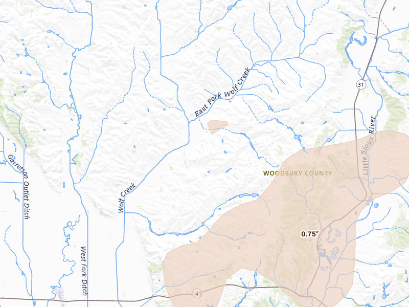 Radar-estimated hail-size map of the storm over Oto, IA on Jul 2, 2026
