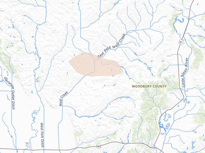 Radar-estimated hail-size map of the storm over Oto, IA on Jul 8, 2026