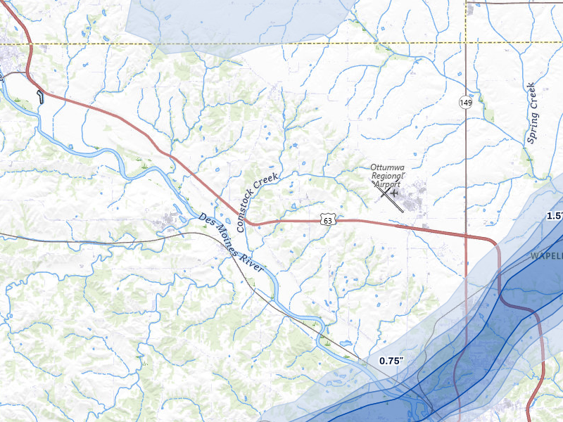 NEXRAD radar-signature map of the hail storm over Ottumwa, IA on Apr 2, 2026