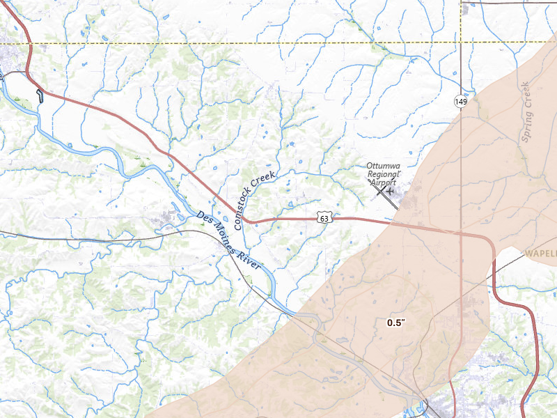 Radar-estimated hail-size map of the storm over Ottumwa, IA