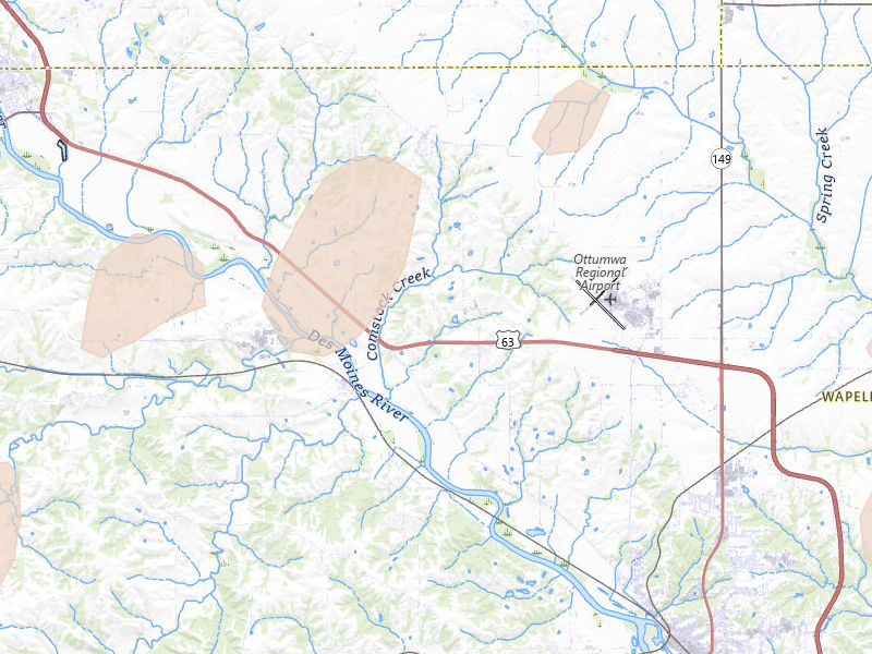 Radar-estimated hail-size map of the storm over Ottumwa, IA on Apr 17, 2026