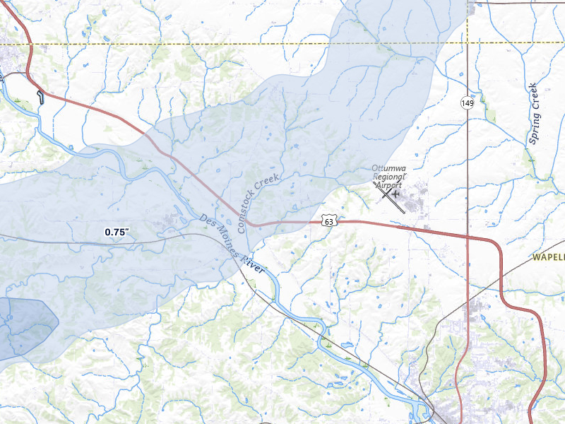 NEXRAD radar-signature map of the hail over Ottumwa, IA
