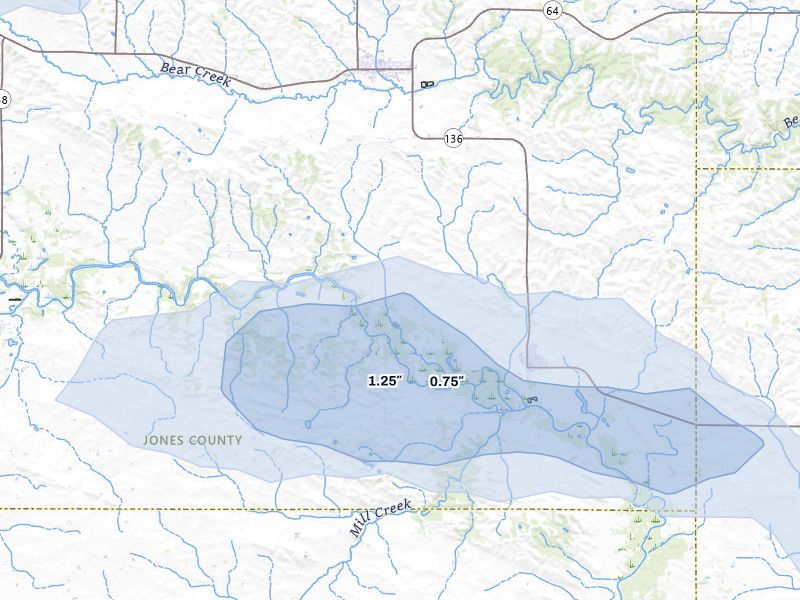 NEXRAD radar-signature map of the hail storm over Oxford Junction, IA on Aug 11, 2026