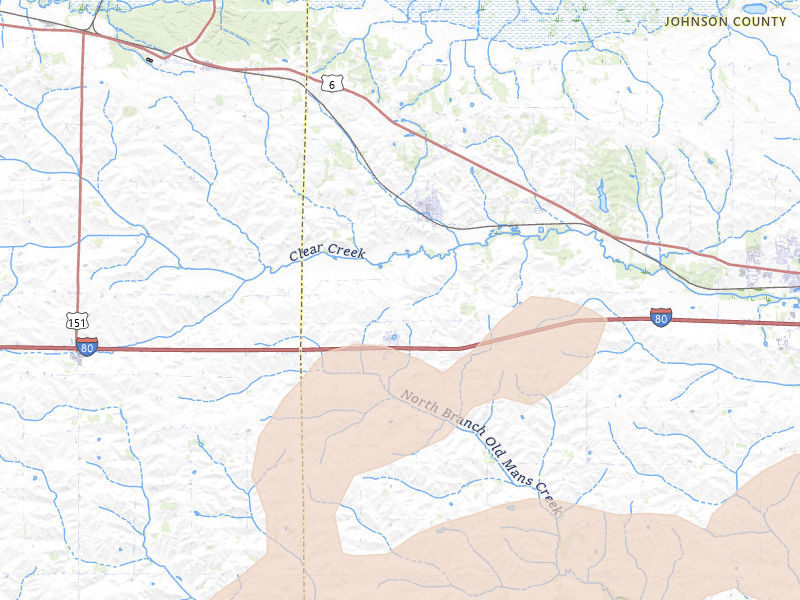 Radar-estimated hail-size map of the storm over Oxford, IA on Mar 30, 2026