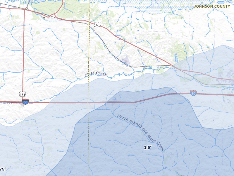 NEXRAD radar-signature map of the hail storm over Oxford, IA on Mar 30, 2026