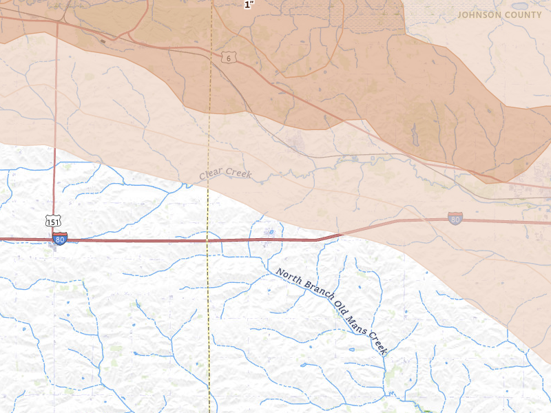 Radar-estimated hail-size map of the storm over Oxford, IA on Aug 11, 2026