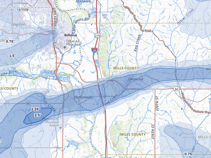 NEXRAD radar-signature map of the hail storm over Pacific Junction, IA on Jun 5, 2026