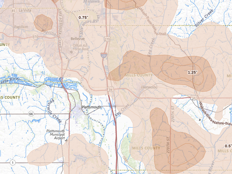 Radar-estimated hail-size map of the storm over Pacific Junction, IA