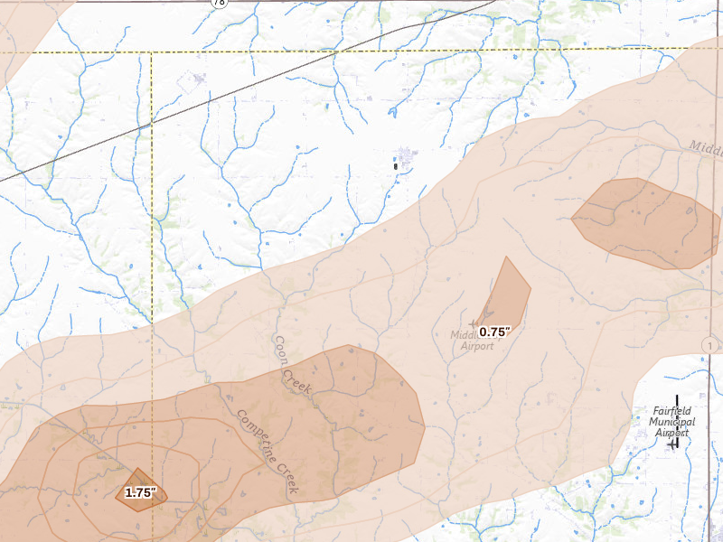 Radar-estimated hail-size map of the storm over Packwood, IA
