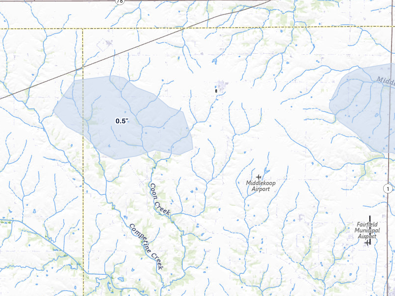 NEXRAD radar-signature map of the hail storm over Packwood, IA on May 4, 2026