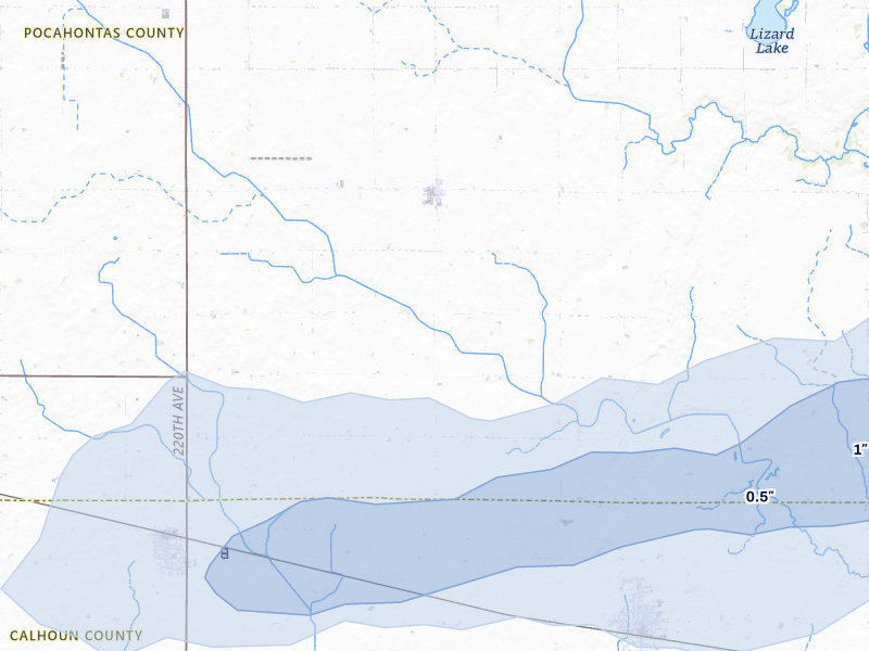 NEXRAD radar-signature map of the hail storm over Palmer, IA on May 25, 2026