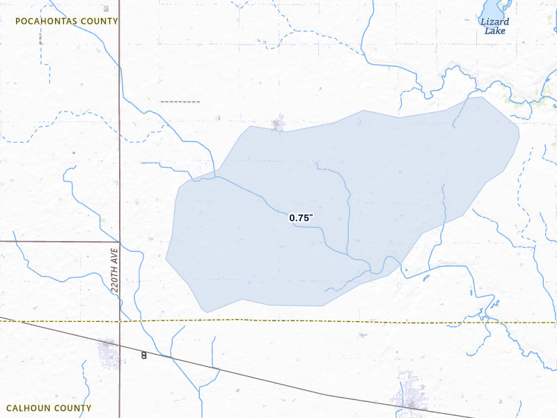 NEXRAD radar-signature map of the hail storm over Palmer, IA on Jun 27, 2026