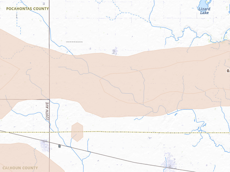 Radar-estimated hail-size map of the storm over Palmer, IA on Aug 10, 2026
