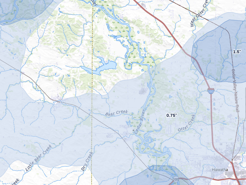 NEXRAD radar-signature map of the hail over Palo, IA