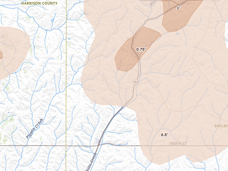 Radar-estimated hail-size map of the storm over Panama, IA