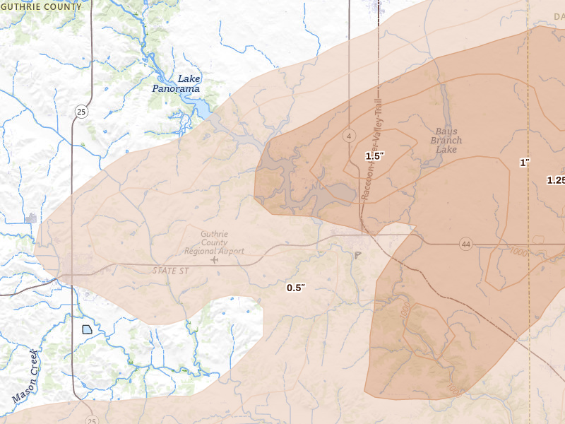 Radar-estimated hail-size map of the storm over Panora, IA on Mar 30, 2026