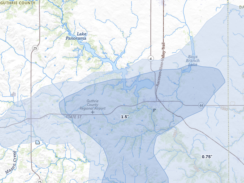 NEXRAD radar-signature map of the hail storm over Panora, IA on Jul 3, 2026
