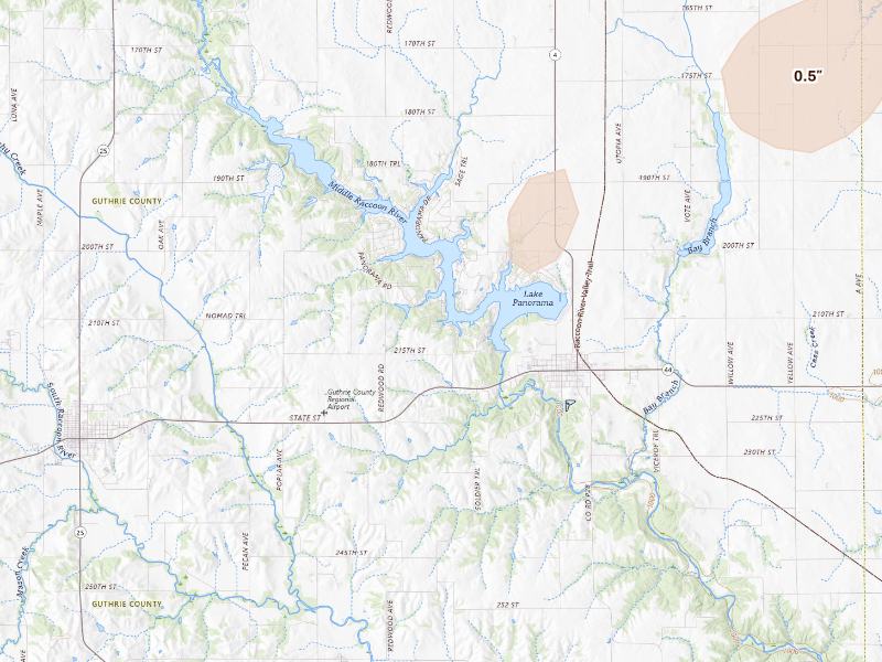 Radar-estimated hail-size map of the storm over Panora, IA