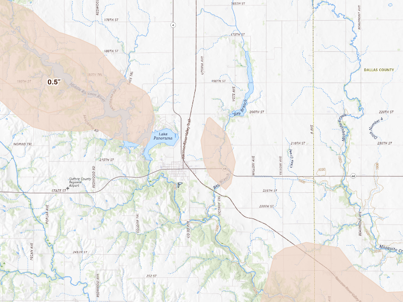 Radar-estimated hail-size map of the storm over Panora, IA