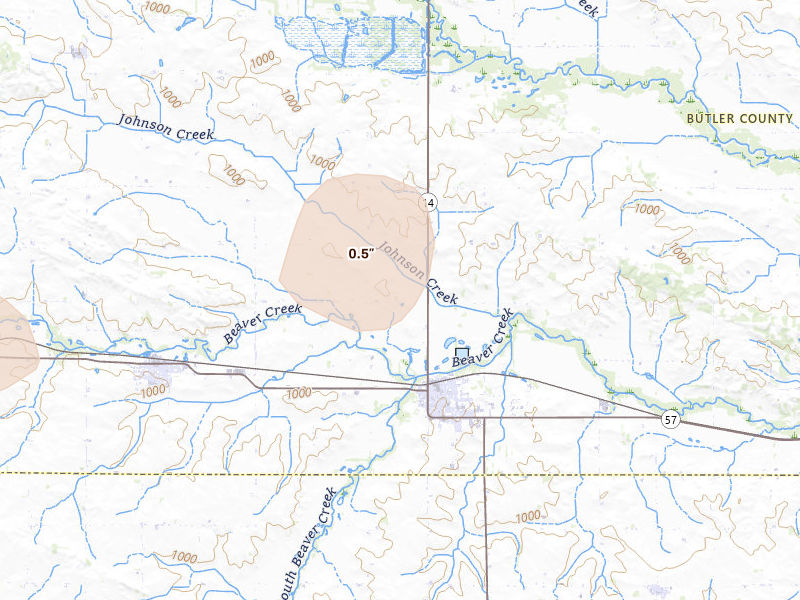 Radar-estimated hail-size map of the storm over Parkersburg, IA