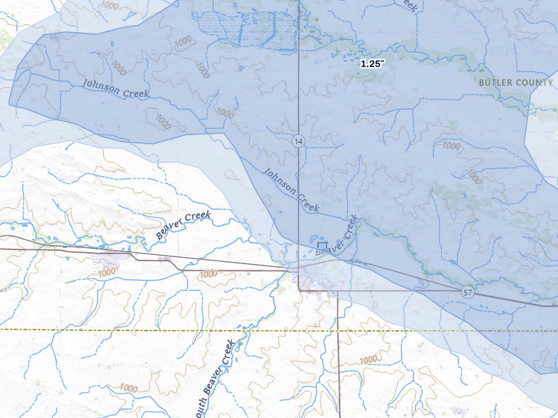 NEXRAD radar-signature map of the hail storm over Parkersburg, IA on May 15, 2026