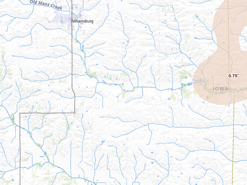 Radar-estimated hail-size map of the storm over Parnell, IA on Mar 30, 2026