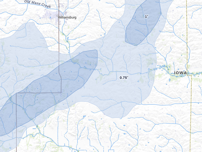 NEXRAD radar-signature map of the hail storm over Parnell, IA on Apr 17, 2026