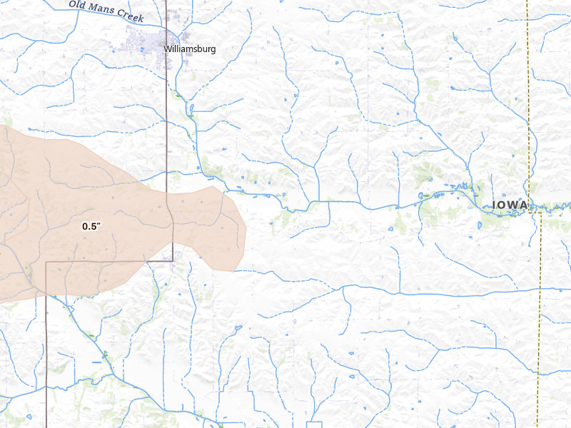Radar-estimated hail-size map of the storm over Parnell, IA