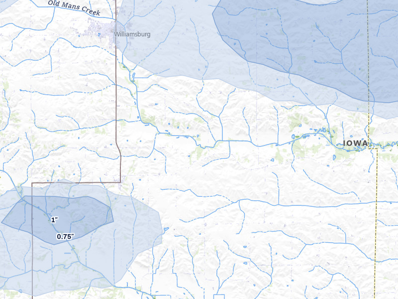 NEXRAD radar-signature map of the hail storm over Parnell, IA on Jul 3, 2026