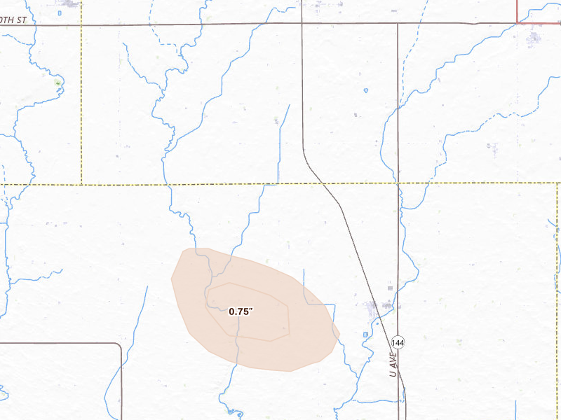 Radar-estimated hail-size map of the storm over Paton, IA on Jun 1, 2026