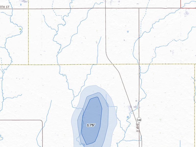 NEXRAD radar-signature map of the hail storm over Paton, IA on Jun 1, 2026