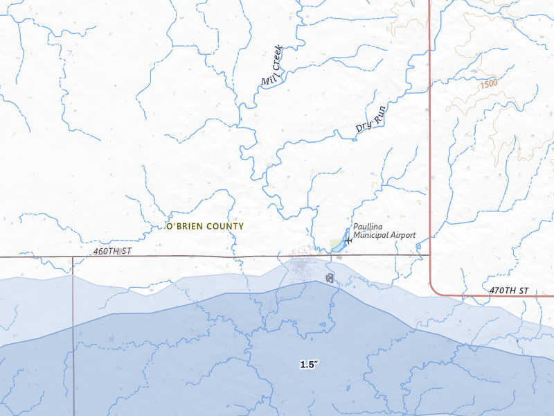 NEXRAD radar-signature map of the hail storm over Paullina, IA on May 15, 2026