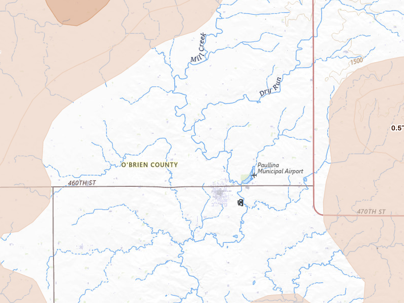 Radar-estimated hail-size map of the storm over Paullina, IA on May 17, 2026
