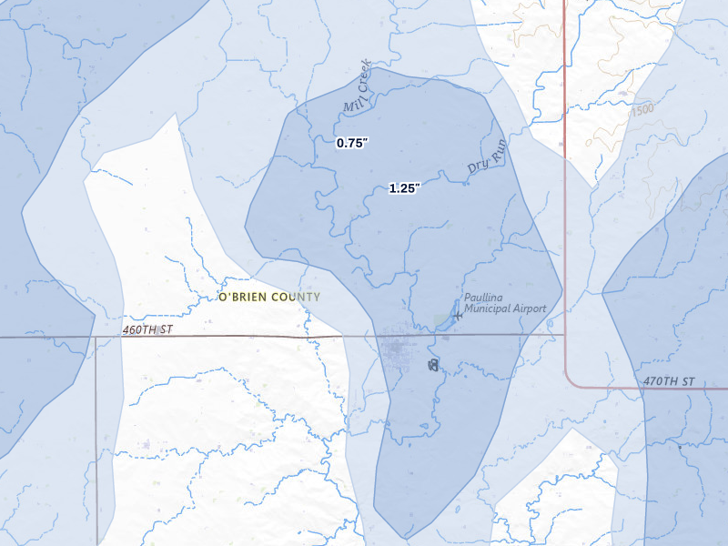 NEXRAD radar-signature map of the hail storm over Paullina, IA on May 17, 2026