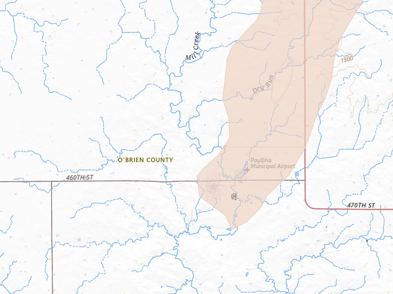 Radar-estimated hail-size map of the storm over Paullina, IA on Jun 30, 2026