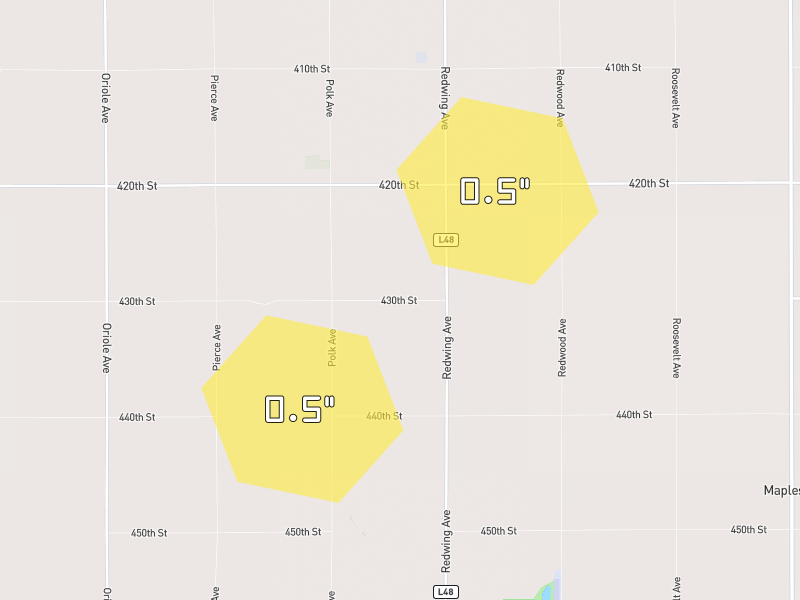 Hail map of Paullina, IA on Jun 30, 2026, hail up to 0.5"