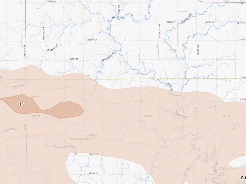 Radar-estimated hail-size map of the storm over Paullina, IA