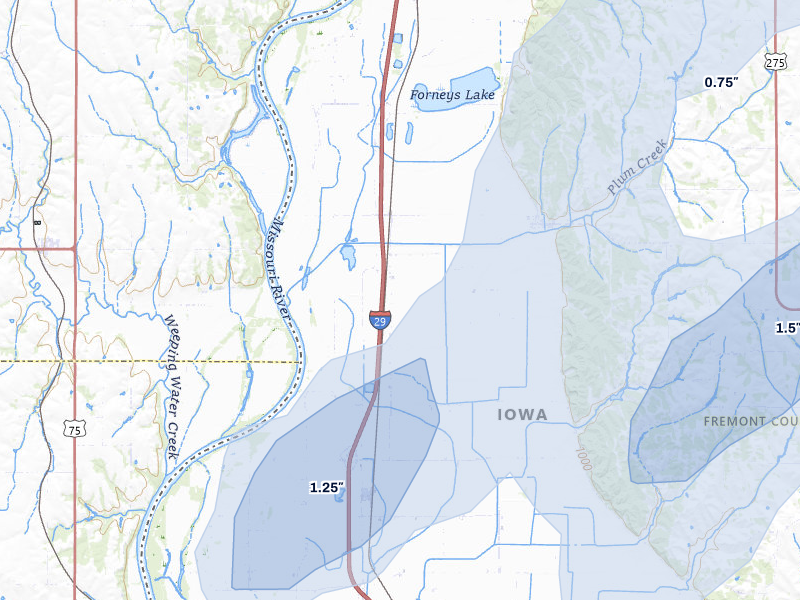 NEXRAD radar-signature map of the hail storm over Percival, IA on Mar 5, 2026