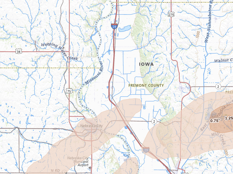 Radar-estimated hail-size map of the storm over Percival, IA