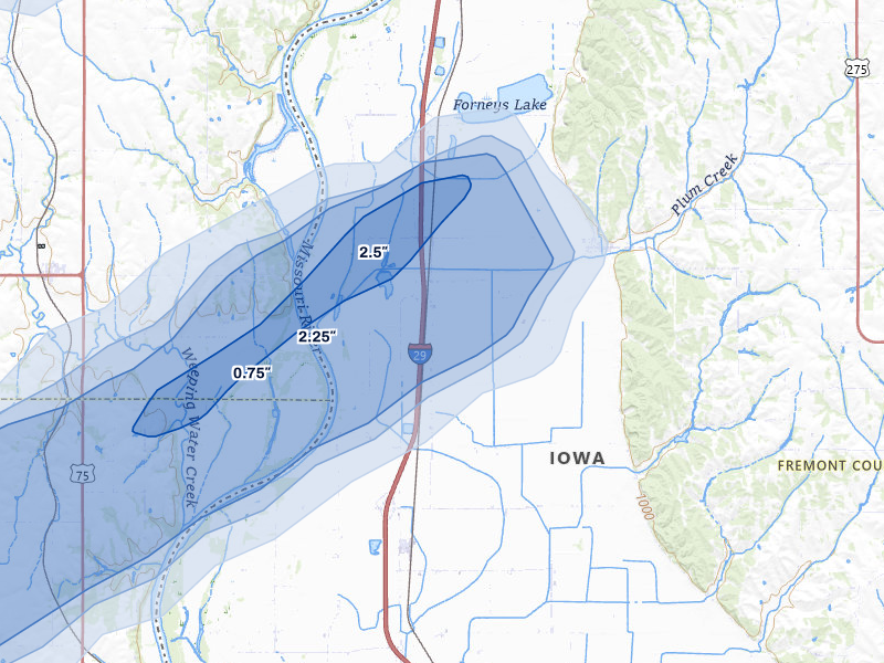 NEXRAD radar-signature map of the hail storm over Percival, IA on May 15, 2026