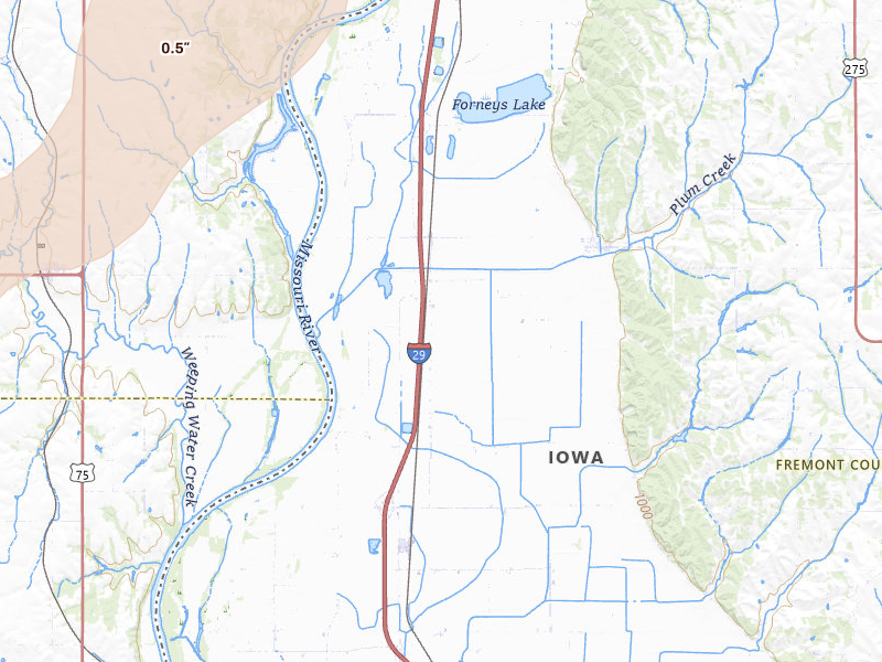 Radar-estimated hail-size map of the storm over Percival, IA on May 18, 2026