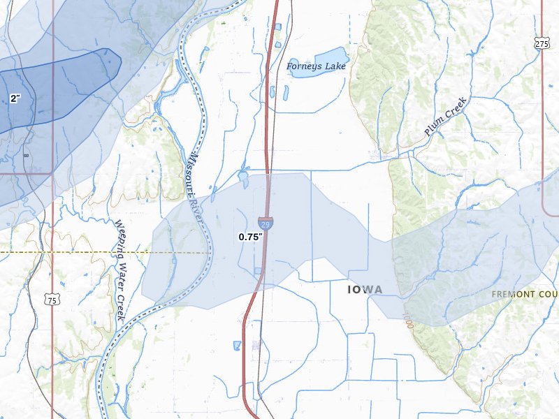 NEXRAD radar-signature map of the hail storm over Percival, IA on May 18, 2026