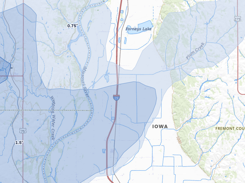 NEXRAD radar-signature map of the hail storm over Percival, IA on Jun 5, 2026
