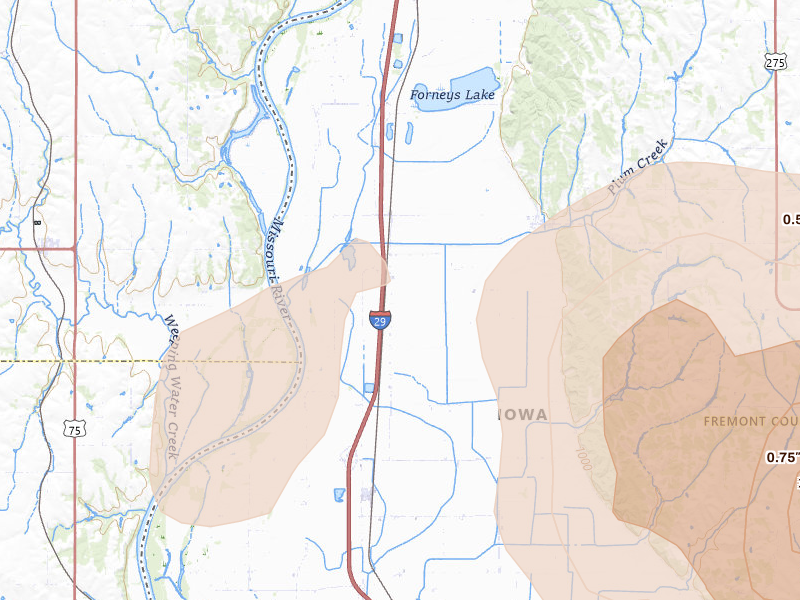 Radar-estimated hail-size map of the storm over Percival, IA on Jul 3, 2026