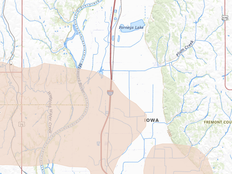 Radar-estimated hail-size map of the storm over Percival, IA on Jul 8, 2026