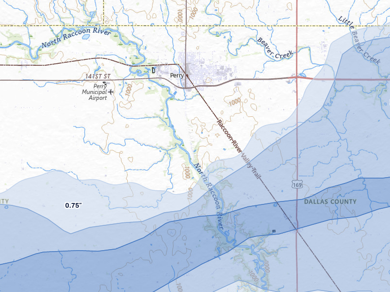 NEXRAD radar-signature map of the hail storm over Perry, IA on Mar 30, 2026