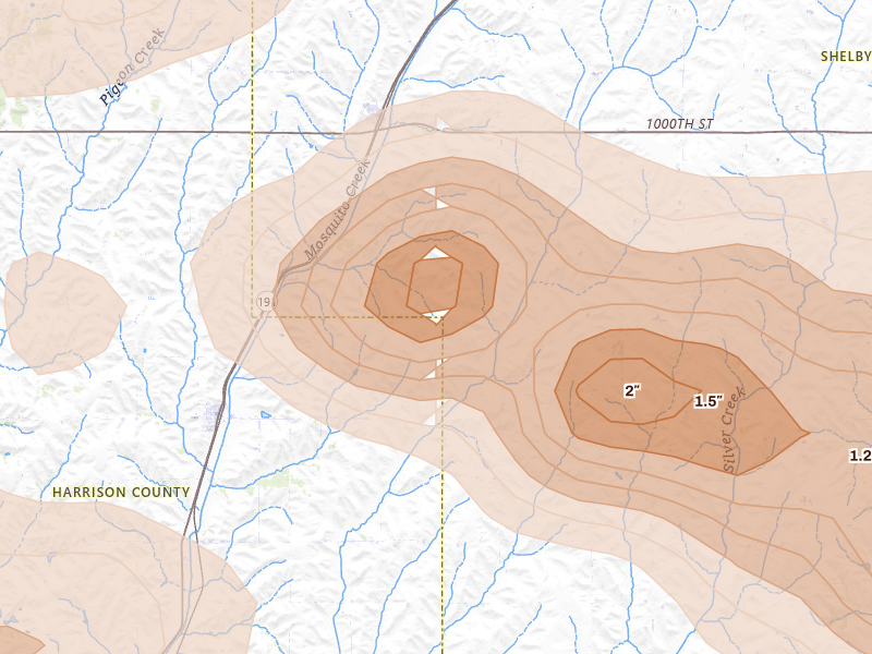 Radar-estimated hail-size map of the storm over Persia, IA on May 31, 2026