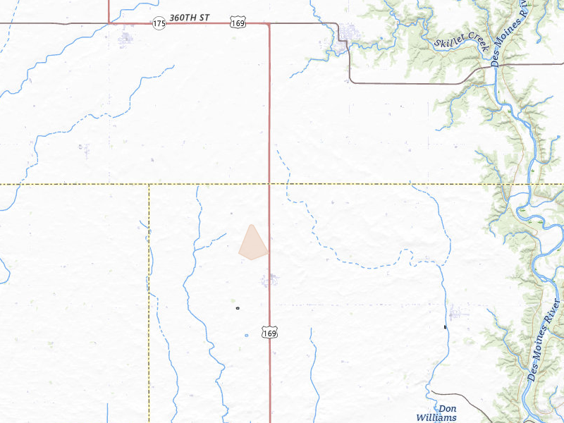 Radar-estimated hail-size map of the storm over Pilot Mound, IA on Aug 8, 2026
