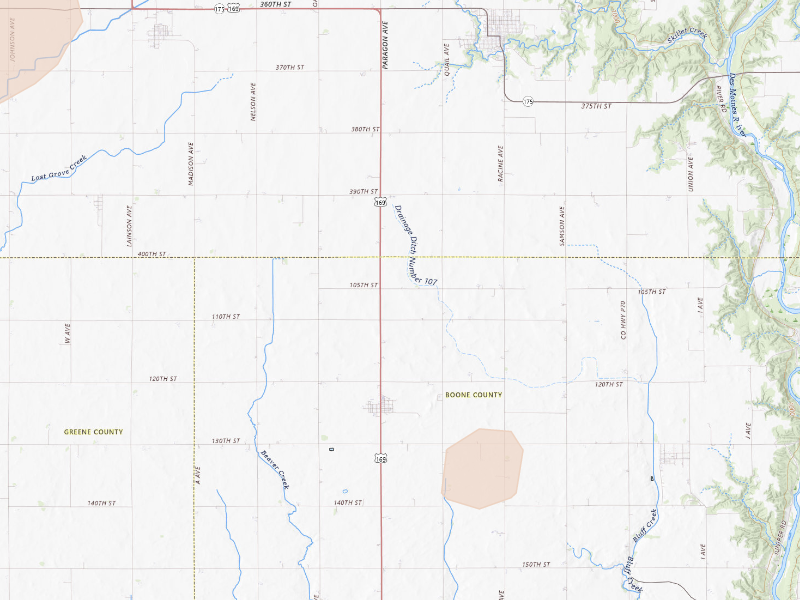Radar-estimated hail-size map of the storm over Pilot Mound, IA on Oct 8, 2026